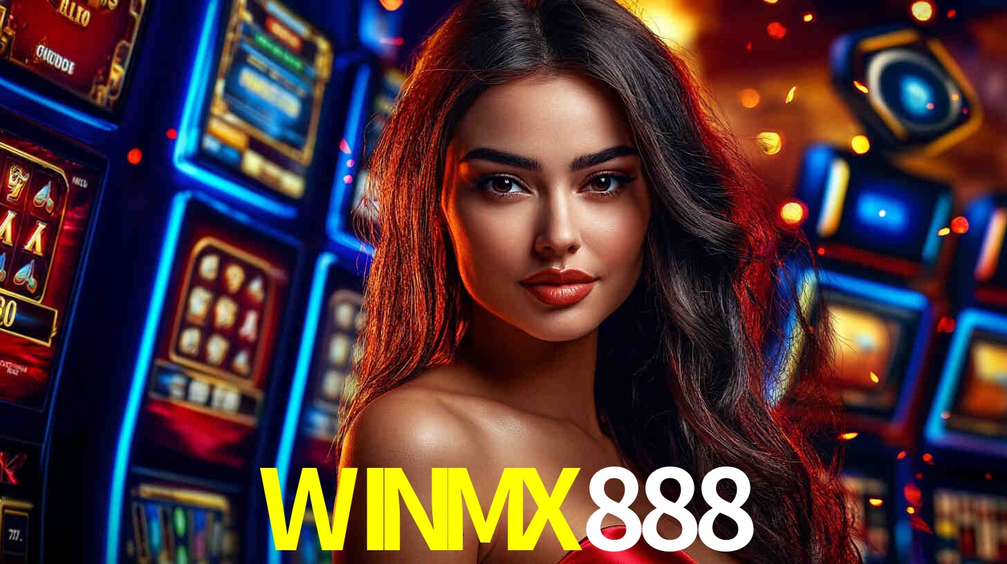 Una escena digital vívida inspirada en casino con WINMX888 mostrado prominentemente, luces brillantes, fichas, cartas y acentos dorados.